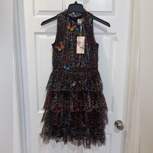 Hannah Banana animal print tiered ruffle dress with butterfly appliques SZ 16​